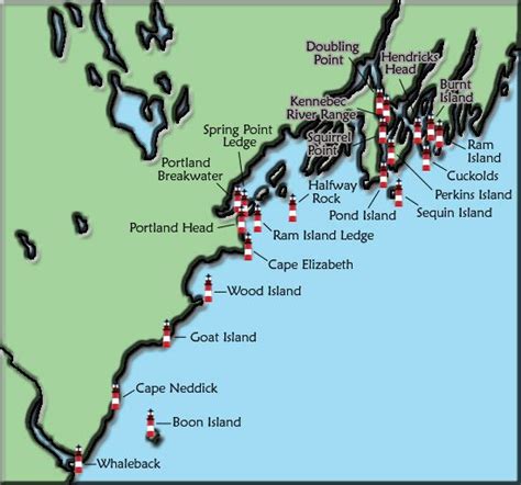 Map of Lighthouses in Maine
